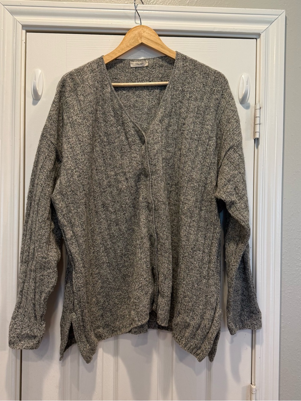 Trust Cardigan Merino Wool Silk Grey Oversized Women’s XL Made In Italy Preppy